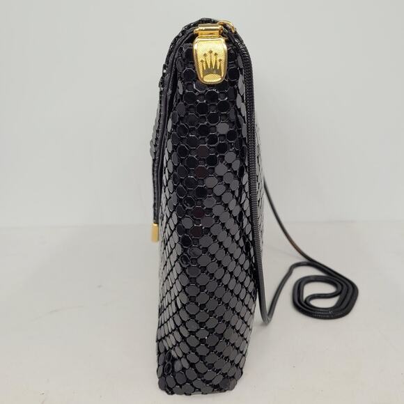 La Regale Vintage Black Metal Mesh Snap Flap Snake Chain Strap Crossbody Bag - Picture 4 of 16